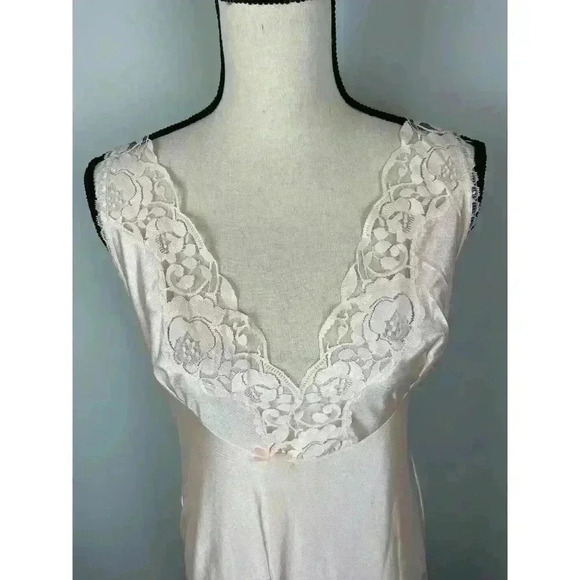 Vtg 50s Stretta Nylon Nightgown Babydoll Midi Light Pink Lace Slip Dress S/M - Picture 2 of 11